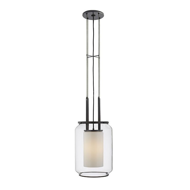 1 Glühbirnenschlafzimmer Hanging Anhänger moderne Schwarz -Down -Beleuchtung mit Zylinder klarer Glasschatten