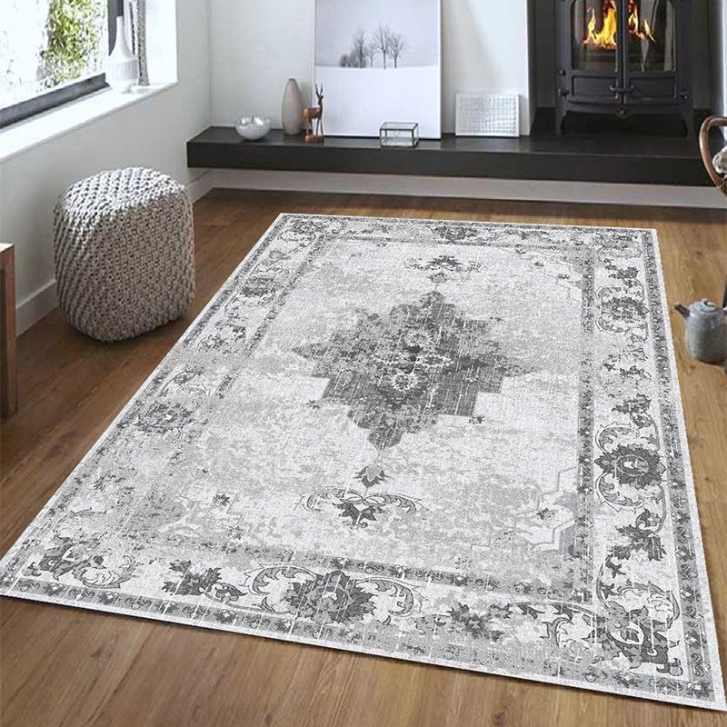 Chic de motif de médaillon Chapeau gris Antique Area Tapis tapis de support sans glissement pour salon