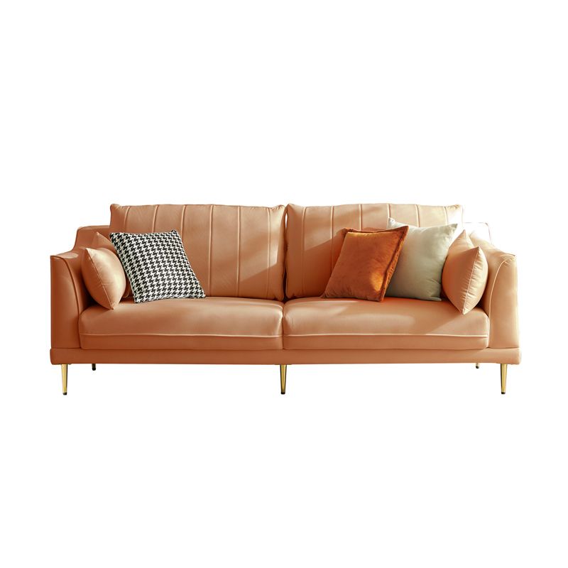 Contemporary Square Arm Loveseat Living Room Faux Leather Sofa with Brass Legs