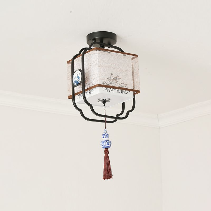 Black Ceiling Mounted Fixture Traditional Fabric Square Ceiling Mounted Light