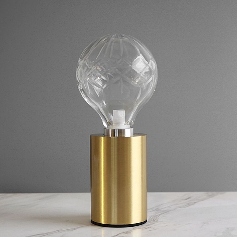 LED Sphere Task Light Modern Clear Lattice Glass Nightstand Lamp in Gold with Metal Base