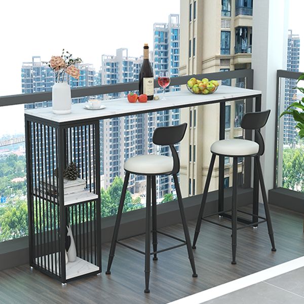 Stone Bar Dining Table Glam Rectangle Bar Table with Double Pedestal for Balcony