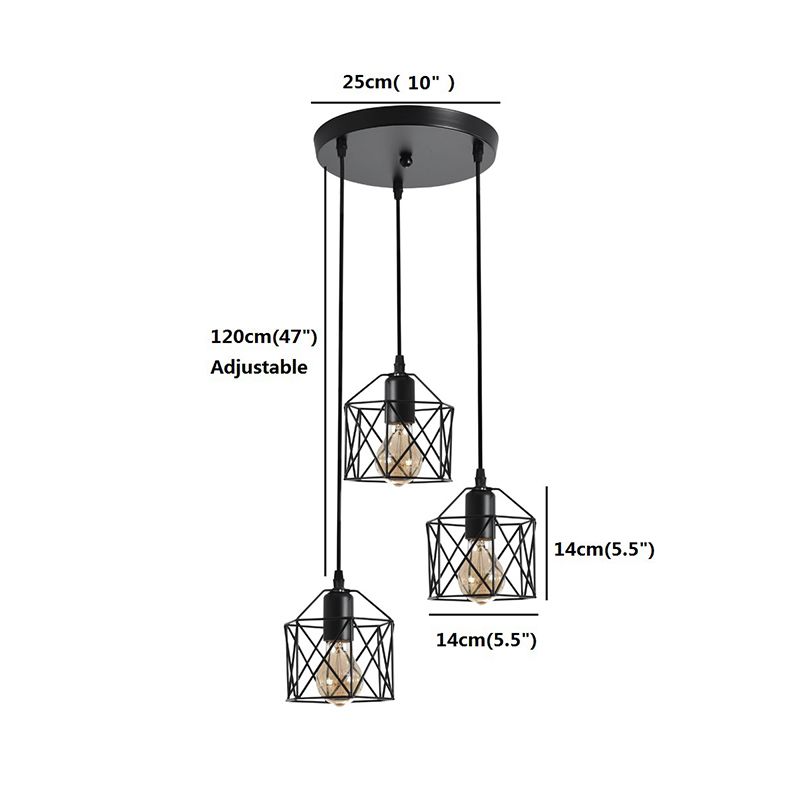 3 Heads Cluster Pendant Loft Hexagonal Cage Shade Metal Ceiling Hang Light for Dining Room