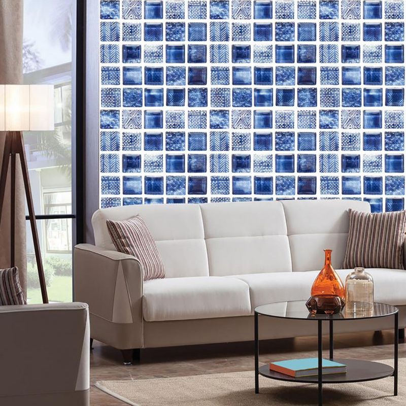 Modernist Tile Wallpaper Panel Set Blue Mosaics Wall Covering for Home, Easy to Remove