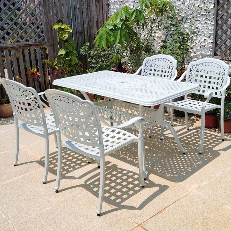 Contemporary White Metal Dining Armchair with Arm Patio Dining Chair