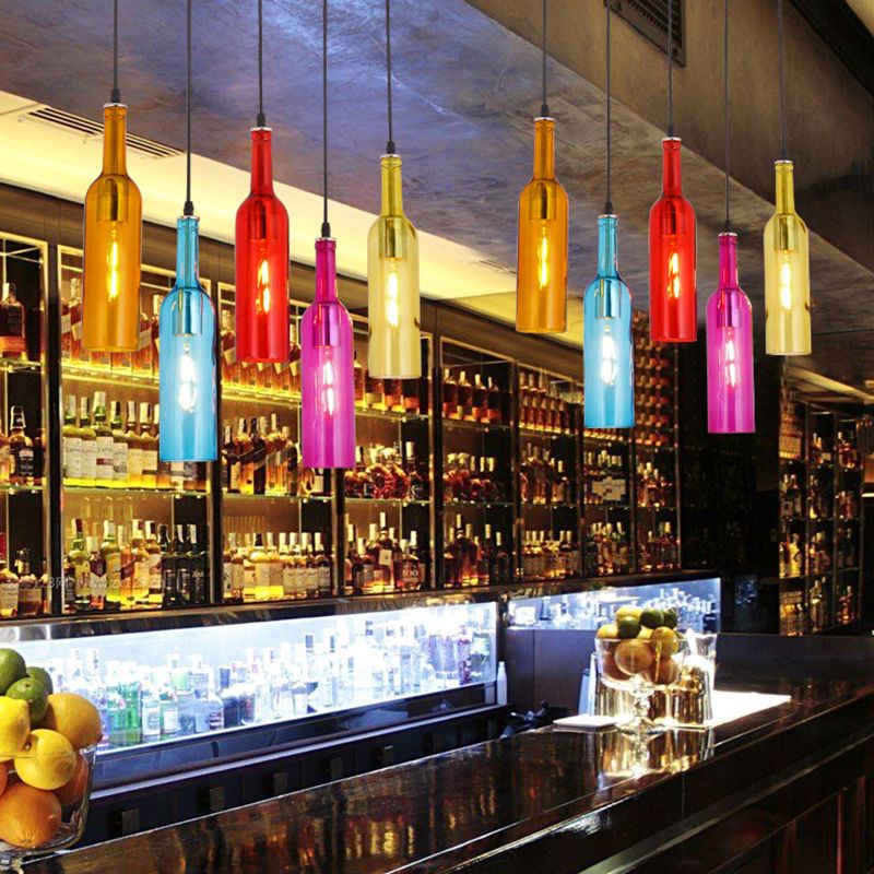 Bierflaschen Multi -Decken -Lampenkunstdekoration farbig Glas 5 Lampen Restaurant Suspension Leuchte in rot