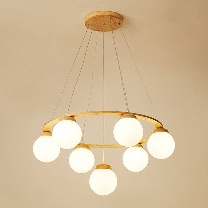 Circle Chandelier Lighting Fixture Simple Wooden Hanging Ceiling Light for Living Room