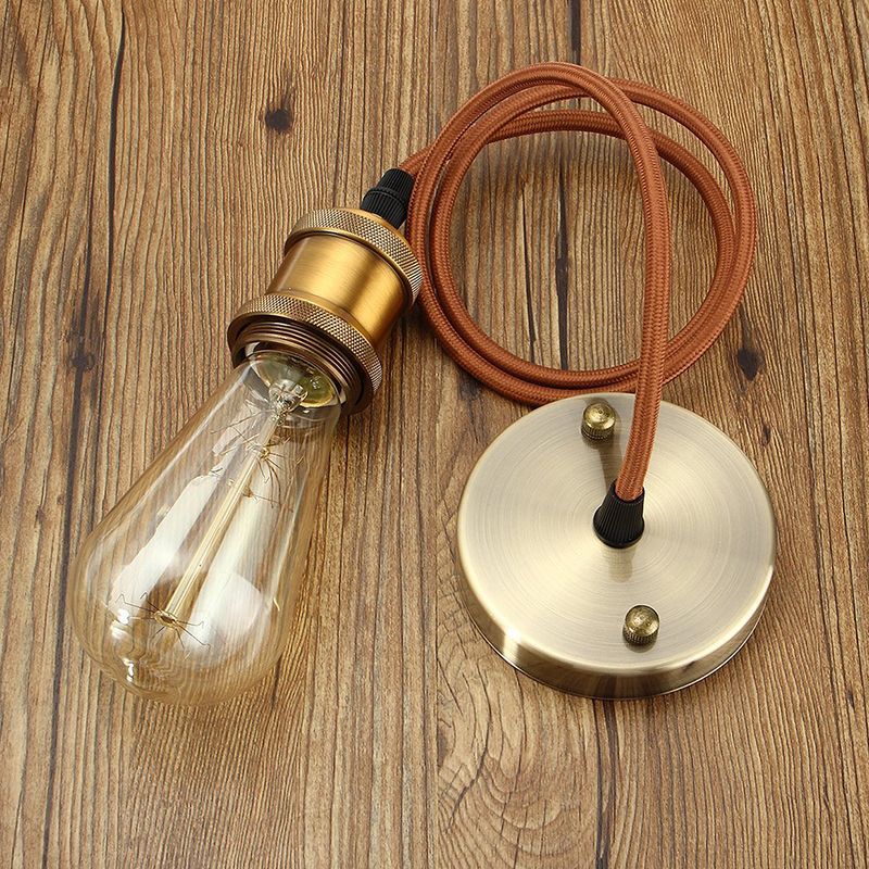 Copper Mini Hanging Light Industrial Style Bare Bulb Bedroom Pendant Lamp with 39" Weaving Hanging Wire