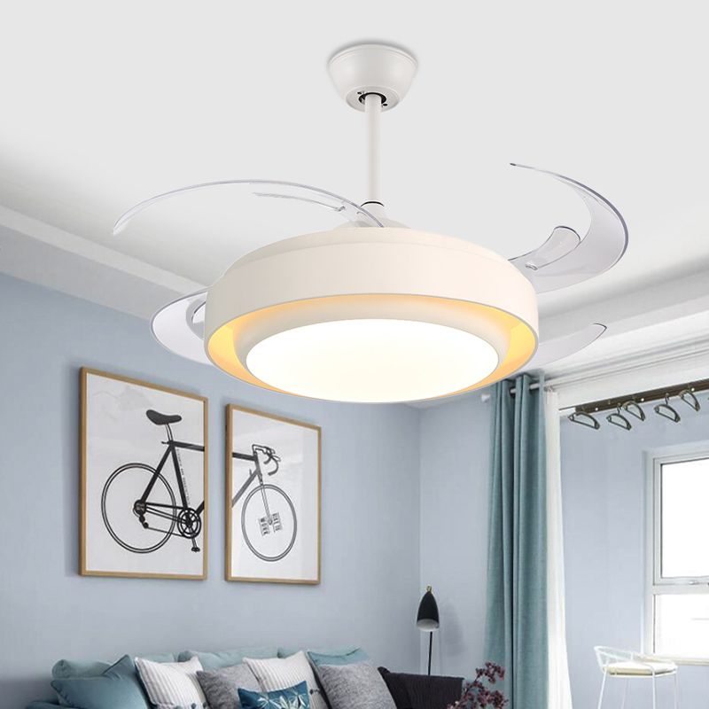 42" Wide LED Circular Ceiling Fan Light Modern White Semi Flush Mount Lighting for Living Room, 4 Clear Blades