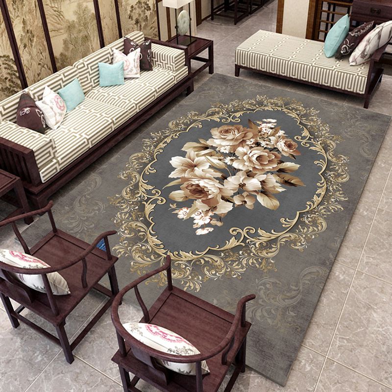 Oriental Blossom Area Rug Multi Colored Polyester Carpet Stain Resistant Non-Slip Machine Washable Rug for Living Room