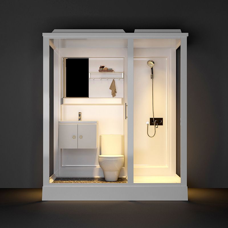 Single Sliding Shower Stall 91" H Framed Rectangle Shower Stall with White Base