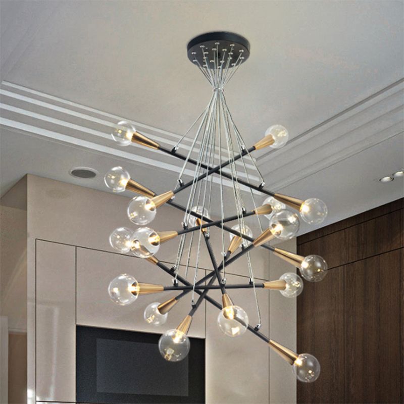 Black Stacked Linear Chandelier Metal 18 Lights Modern Pendant Lamp for Restaurant Kitchen