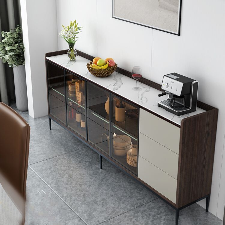 Contemporary Sideboard Stone Sideboard Cabinet with Lights for Kitchen