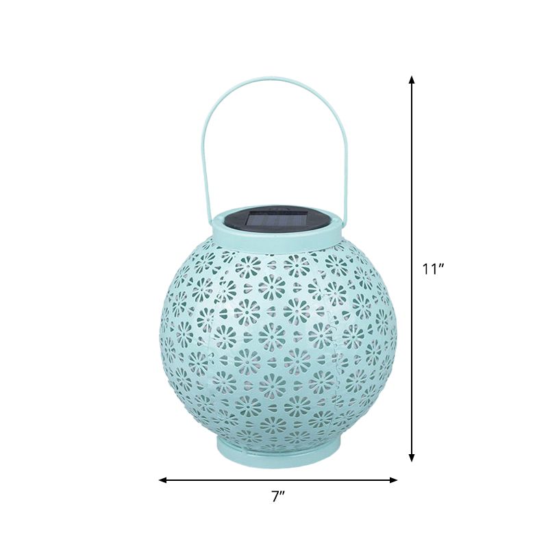 Sphere Hollowed Out Solar Table Lamp Simple Stylish Metal Garden LED Ground Light with Handle in Green