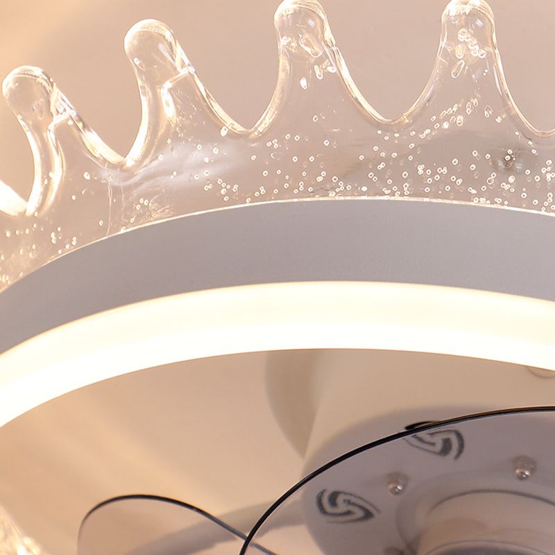 Elegant Minimalist Crown Shaped Fan Lamp Acrylic Bedroom LED Semi Flush Light Fixture