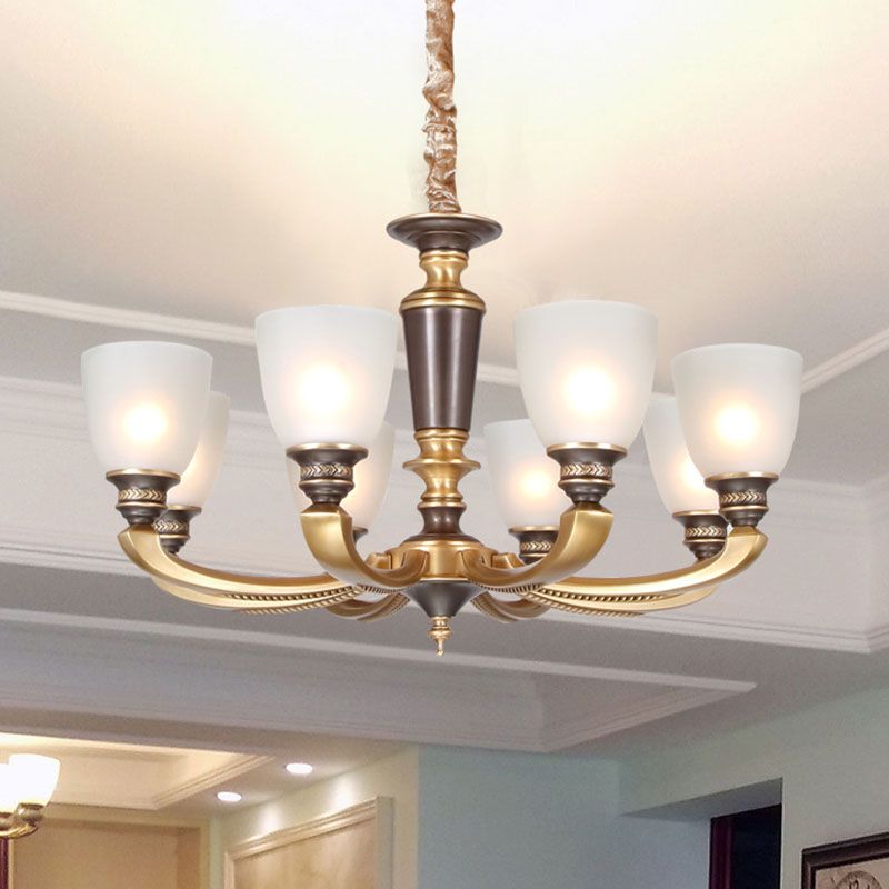 Simplicity Chandelier Lamp Brass Bowl Suspension Lighting Fixture with White Frosted Glass Shad