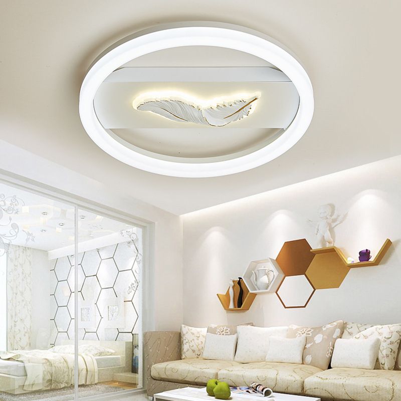 Circular Flush Mount Fixture Modern Metal Flush Light in White