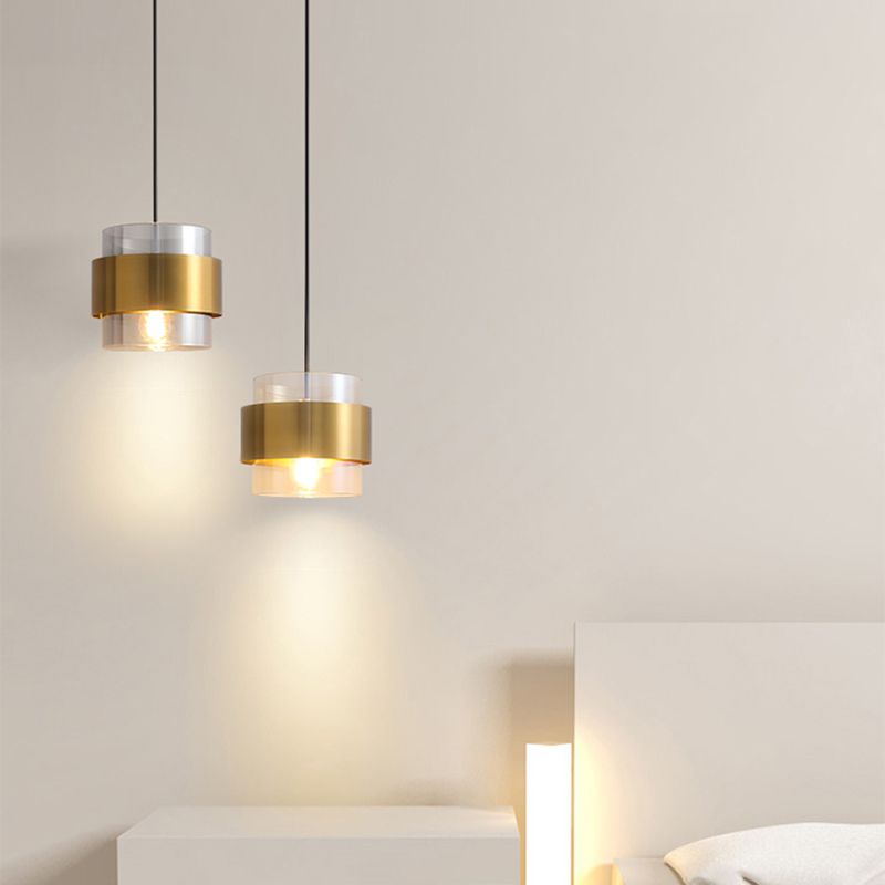 Postmodern Ceiling Lamp Cylinder Shape Bulb Pendant Light with Glass Shade for Bedroom