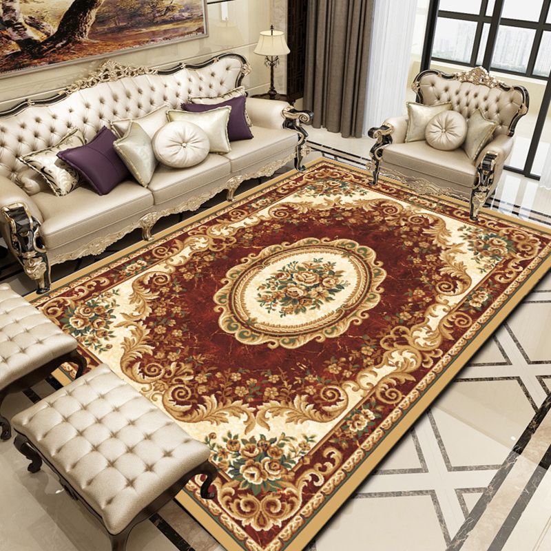 Retro Floral Printed Rug Multi Colored Synthetics Area Rug Anti-Slip Backing Machine Washable Indoor Rug for Parlor