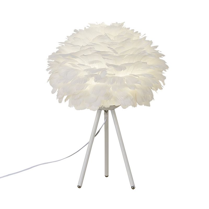 Minimalistic Spherical Night Lamp Feather 1-Head Bedside Table Light with Tripod