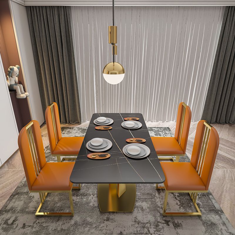 Sintered Stone Dining Table Traditional Luxury Pedestal Table with Gold Frame