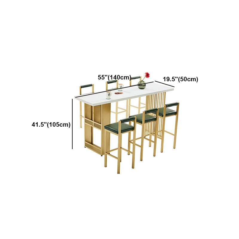 Glam Wood Bar Table with Rectangle Table Top Gold Double Pedestal Table - 42" H