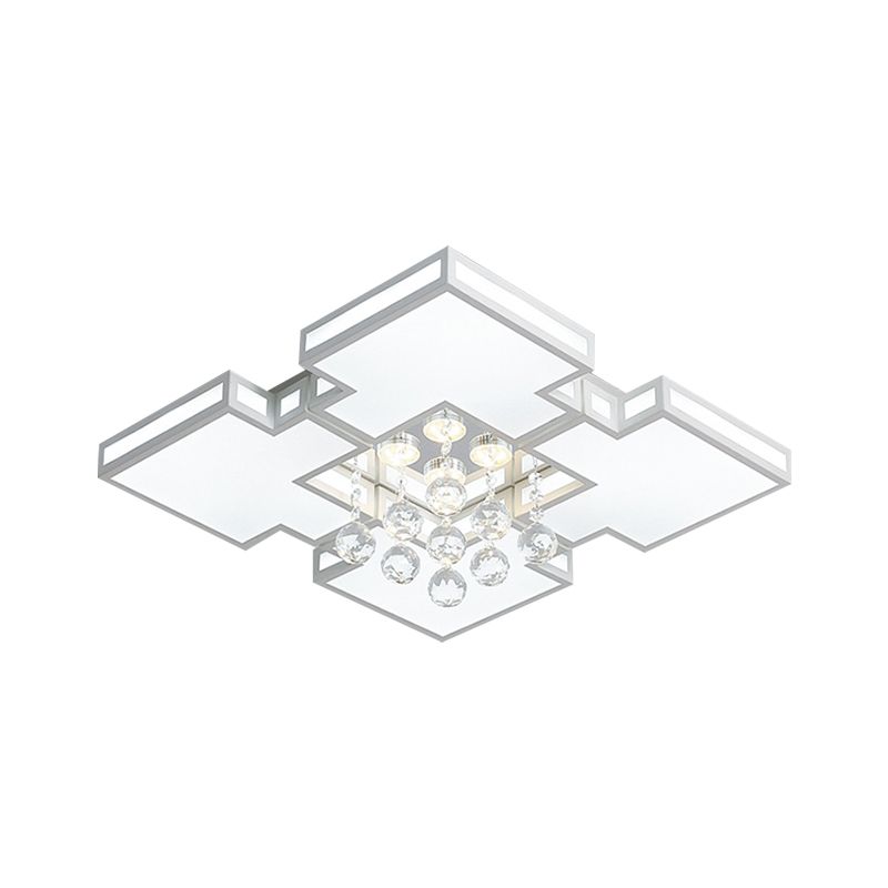 19.5"/23.5" Wide Geometric Ceiling Lamp with K9 Crystal Ball Contemporary Integrated Led Acrylic Flush Lighting in White