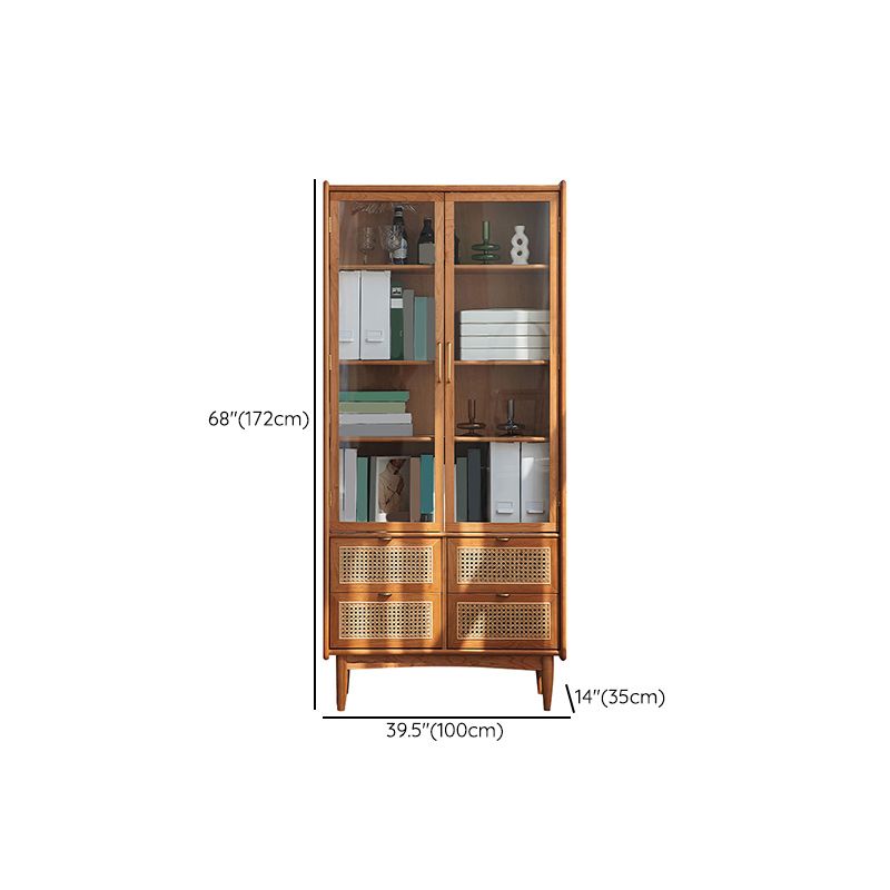 Modern Glass Doors Display Stand Pine Storage Cabinet with Doors for Living Room