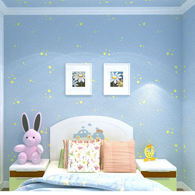 Blue Luminous Star Wallpaper Roll Waterproofing Wall Decor for Children, 33 ft. x 20.5 in