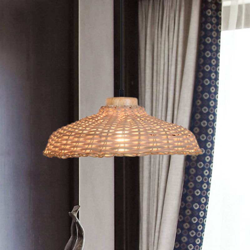 BEIGE/Black Barn Shade Lampada a sospensione Stile asiatico 1 luce Rattan ALTICIMABILE Ampiccale Apco del soffitto, 12,5 "/18" W