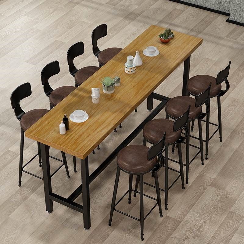 Modern Style Rectangle Bar Table Solid Wood Bistro Bar Desk with Trestle Base