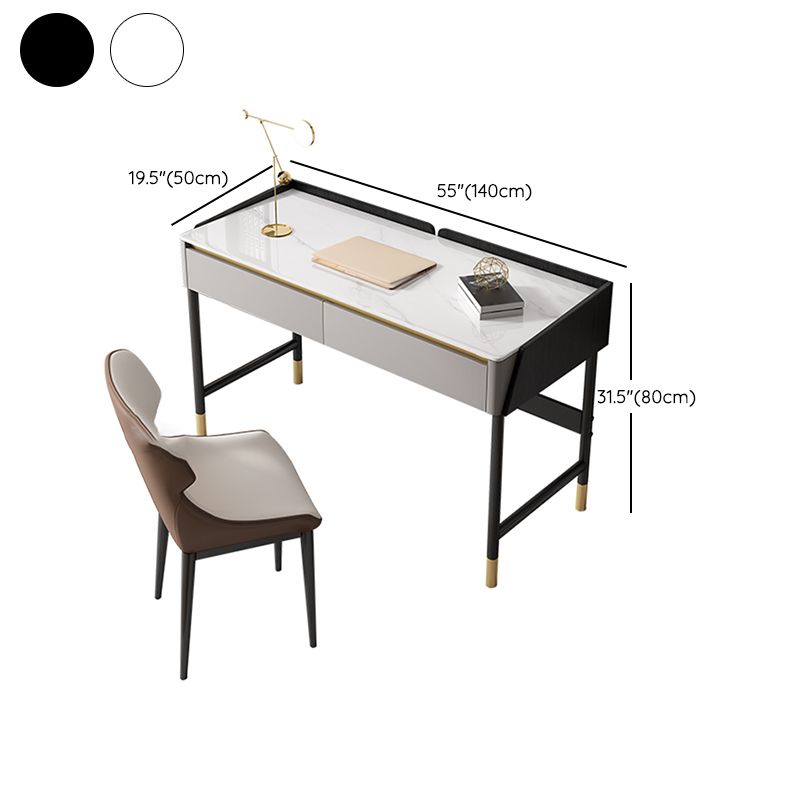 2 Drawers Writing Desk Rectangular Shaped Office Desk in Black/White