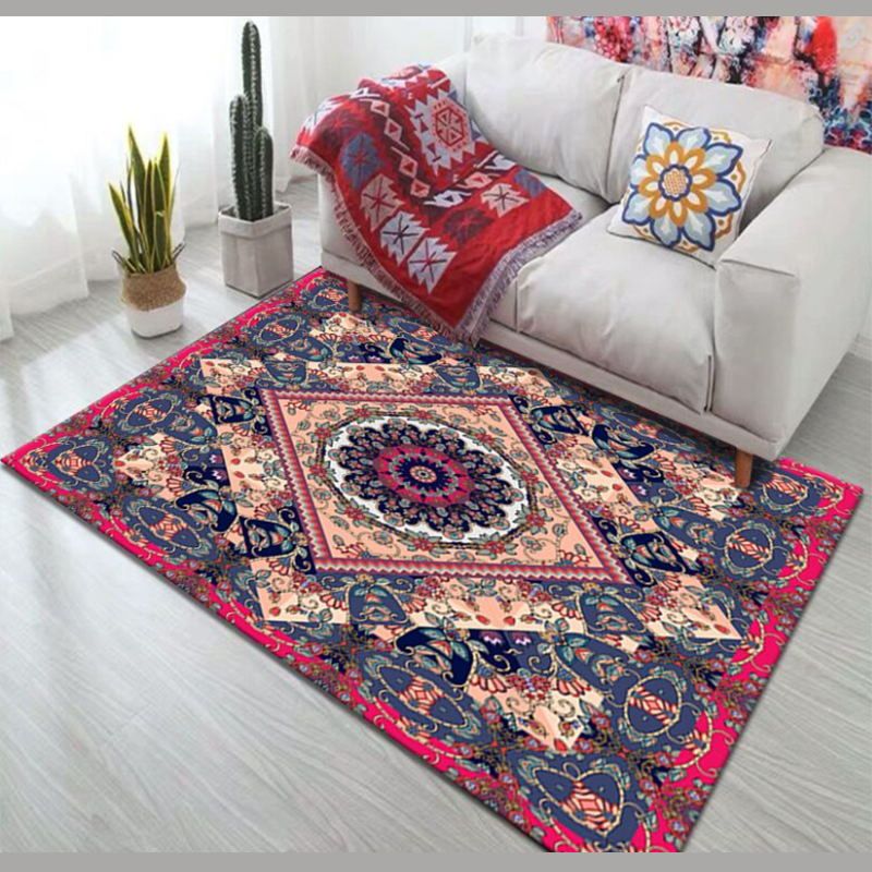 Yellow Bohemian Rug Polyester Flowers Area Rug Nom-Slip Backing Rug for Drawing Room