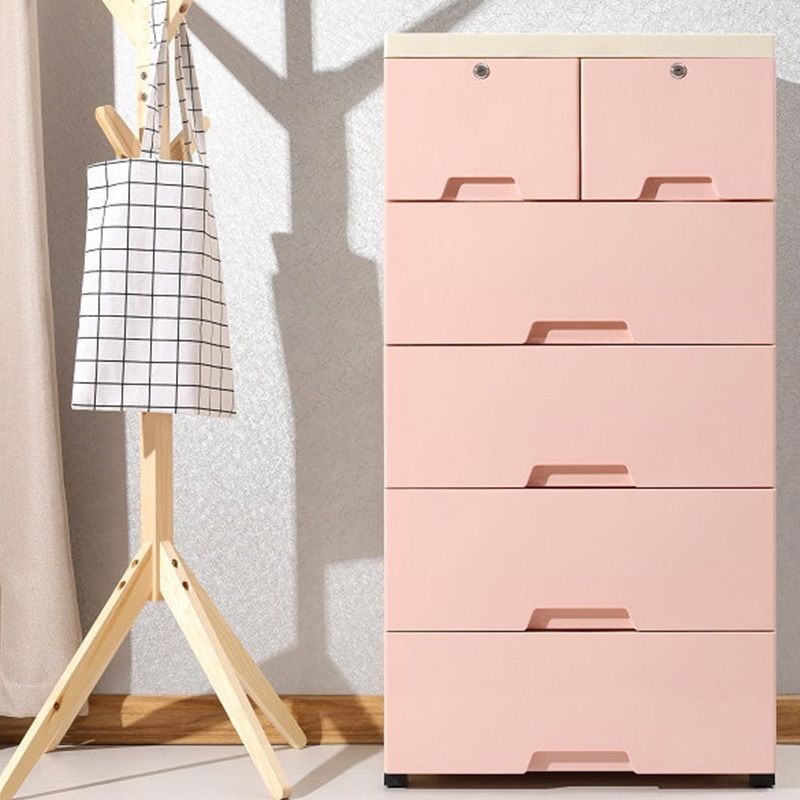 Plastic 5 Drawers Kids Furniture Pink Scandinavian Dresser for Kids