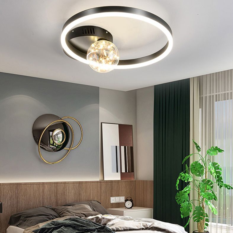 Hoop Shade LED Ceiling Lighting Simplicity Metal Starry Flush Mount with Ball Glass Shade