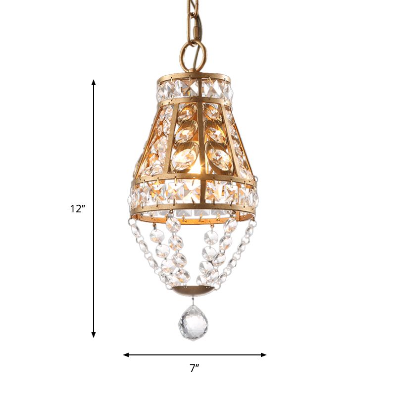 Finition en or 1-Head Éclairage pendentif Ferme Ferme à facettes Crystal Conic Suspension Lampe pour restaurant