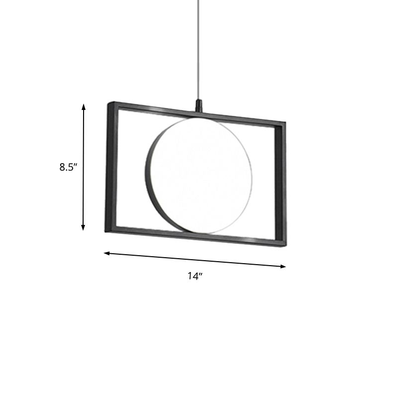 Black Rectangle Pendant Hanging Light Post Modern Metal LED Suspension Light Fixture, Horizontal/Vertical