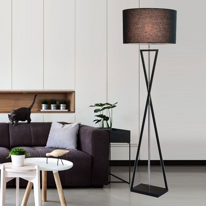 Simplicity Drum Shaped Floor Lighting Fabric Single Living Room Standing Floor Lamp with Hourglass Shaped Base