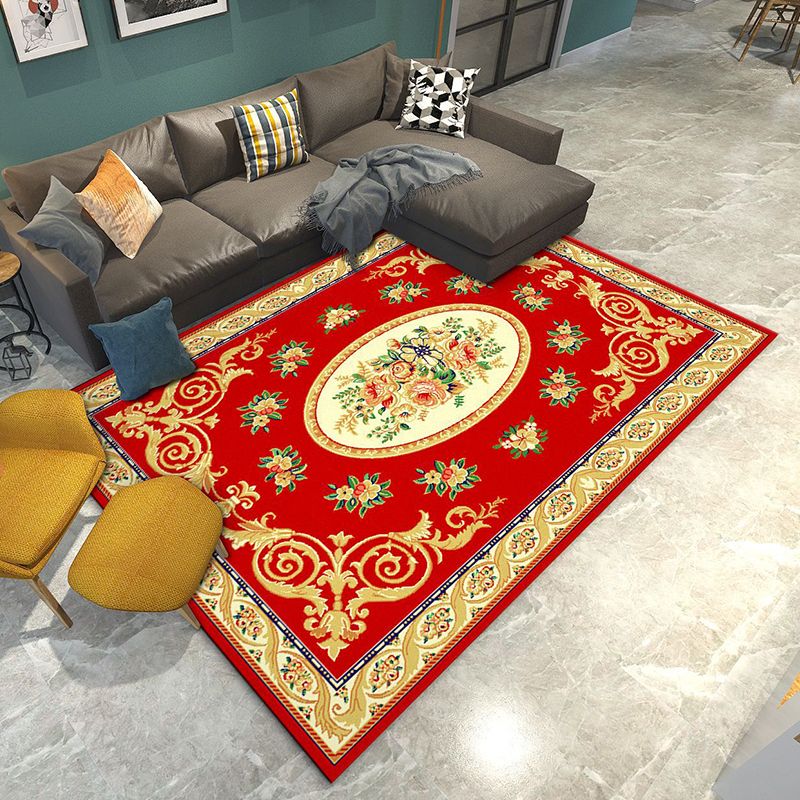 Retro Living Room Rug Multi Colored Flower Printed Area Carpet Polypropylene Non-Slip Backing Pet Friendly Rug