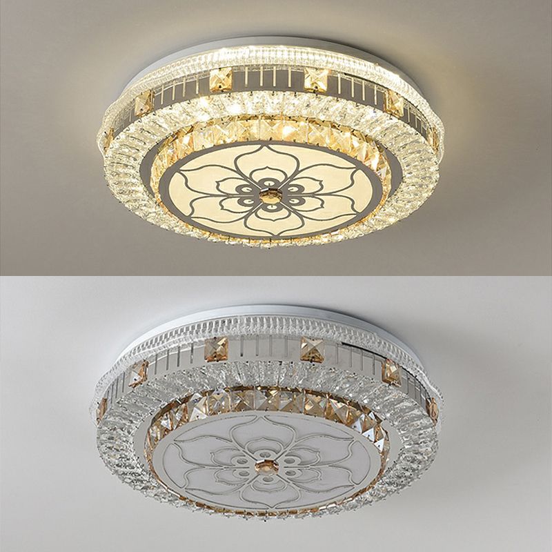 Modern Simple Ceiling Light Circle Shape Ceiling Lamp with Crystal Shade for Bedroom