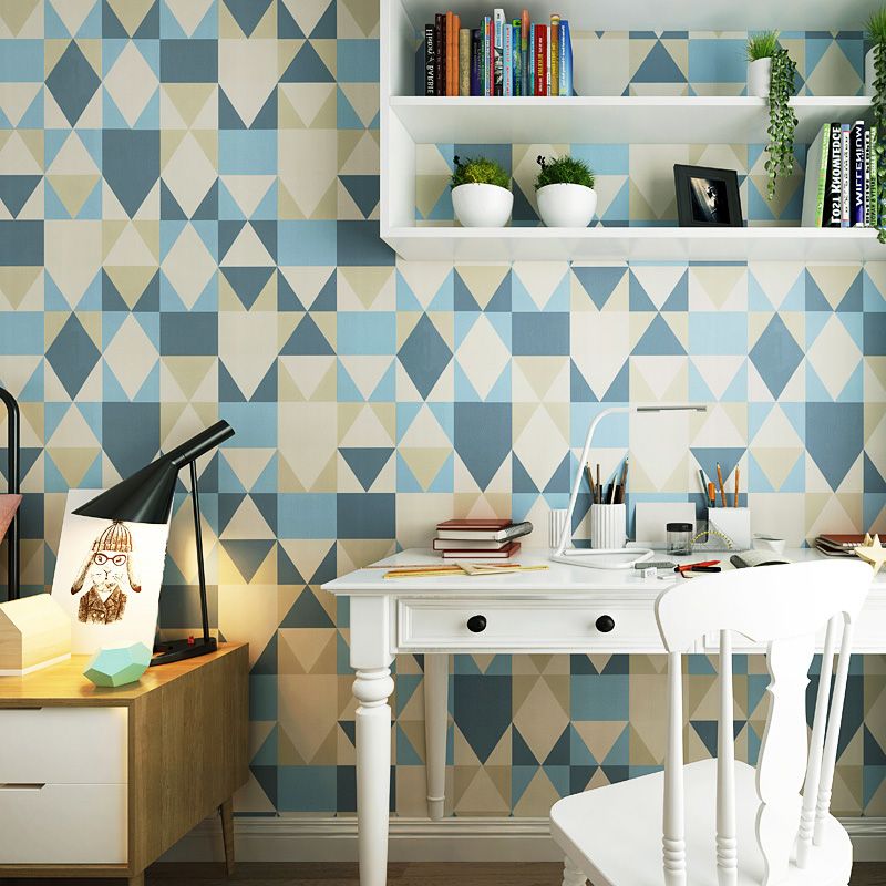 Minimalist Harlequin Wallpaper Roll in Blue and Yellow Home Decorative Wall Covering, 33' by 20.5"