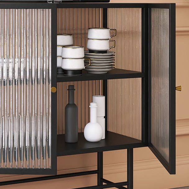 Modern Metal China Cabinet Glass Doors Storage Cabinet for Dining Room