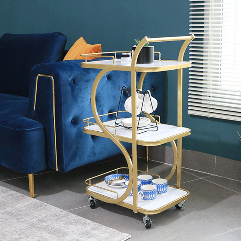 Modern Style Metal Prep Table Rolling Marble Prep Table with Open Storage