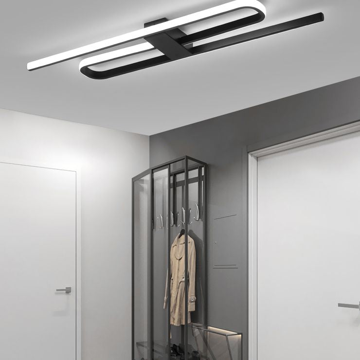 Linear Aluminum Flush Mount Black Modern Style Ceiling Light Fixture for Hallway