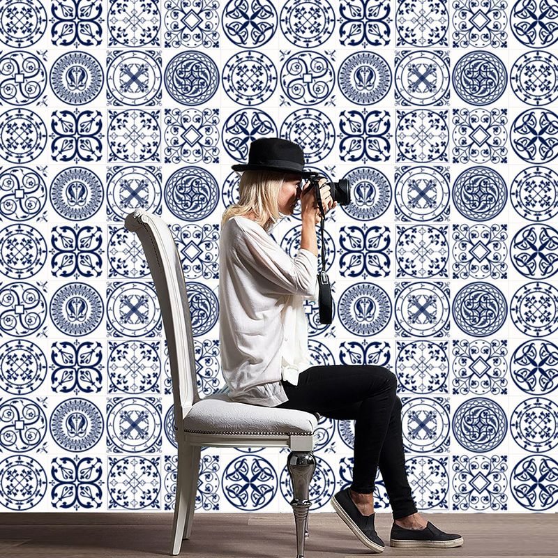 Boho Chic Mandala Wallpaper Panel for Kitchen 2.2-sq ft Wall Covering in Blue, Easy Peel off