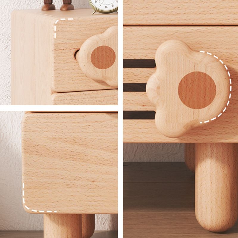 Modern & Contemporary Kids Bedside Table with Drawers Light Wood Solid Wood