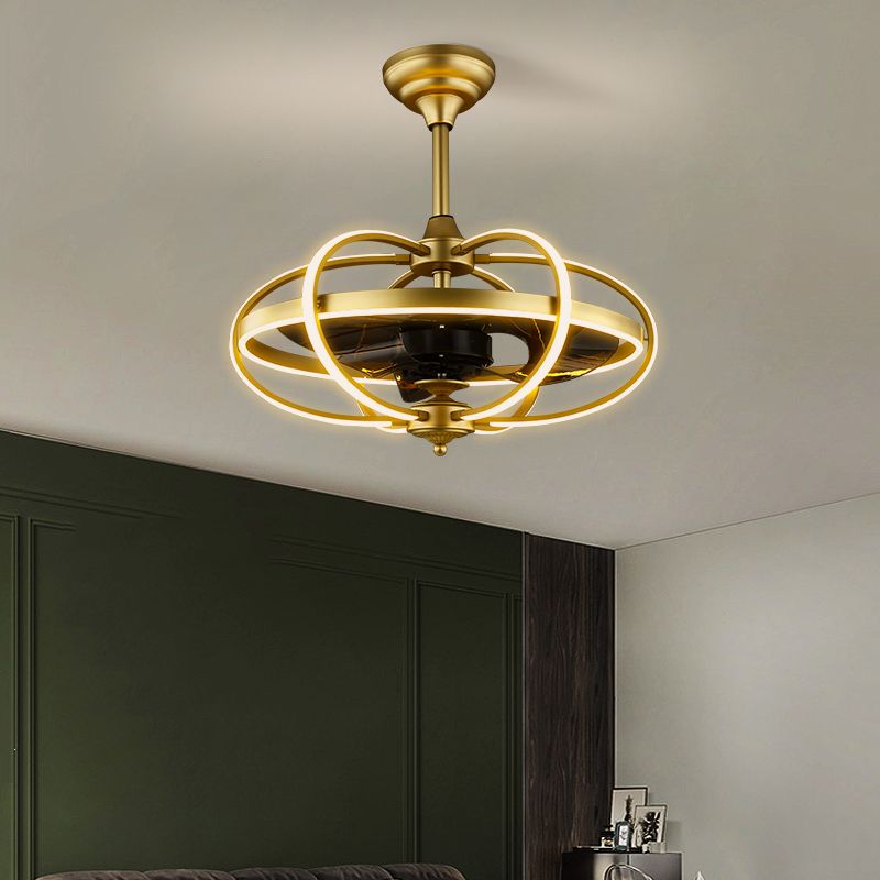 25.5" Wide Seamless Curves Hanging Fan Light Modern Metal Living Room LED Semi Flush Mount with Remote Control