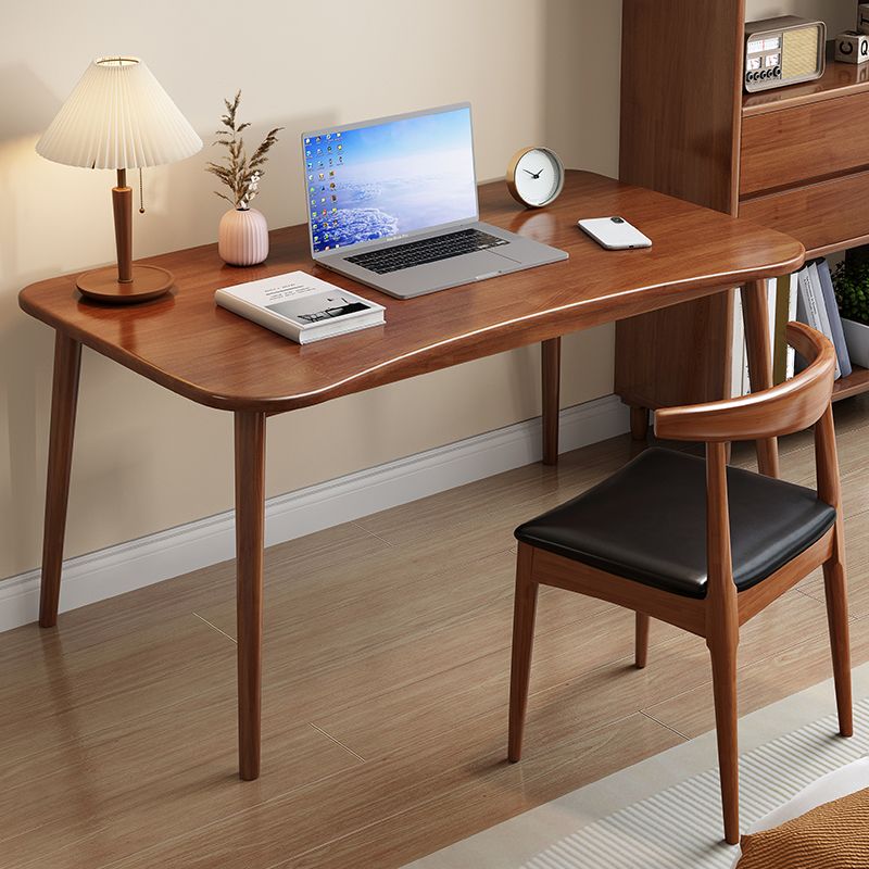 Modern Solid Wood Office Desk Irregular Shape Task Desk with 4-Legs for Home