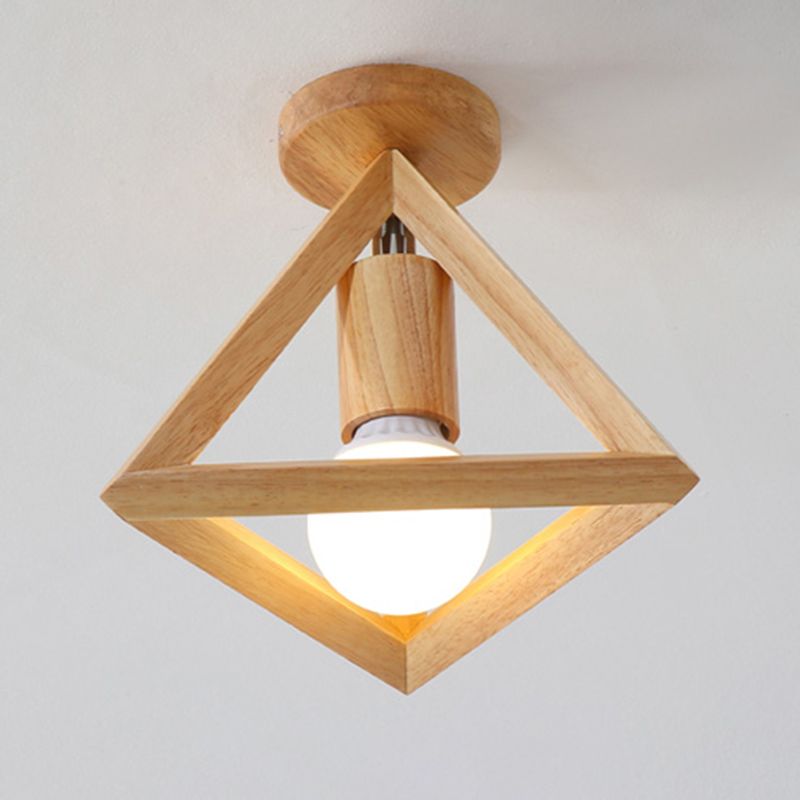 Wood Geometric Shade Flush Ceiling Light Modern Style 1 Light Flush Mount Fixture in Brown