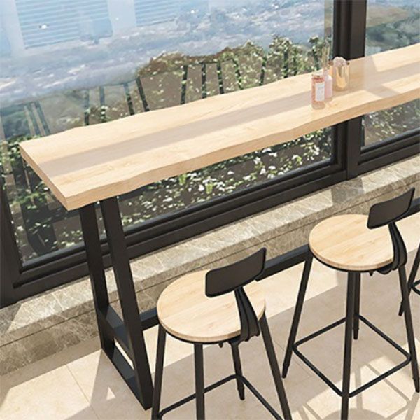 Industrial Style Solid Wood Bar Table Rectangle Bar Dining Table with Footrest